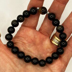 Men's Black Obsidian Gemstone Stretch Bracelet Handmade Brand New
